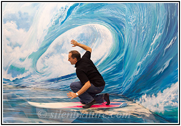 Surfing the big wave at the 3D art gallery.