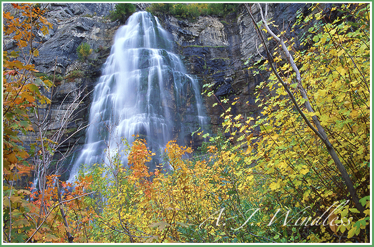 This autumn waterwall appears to be moses sitting in the shower as the waters stream over his hair, beard, and entire body.