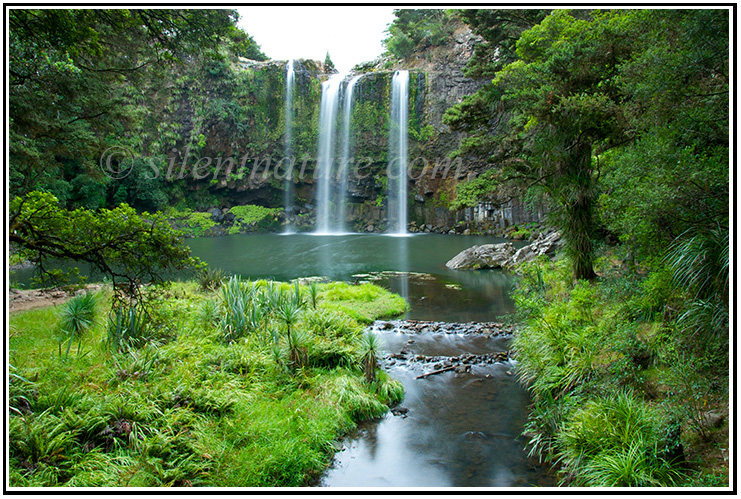 Waterfall on New Zealand's North Island that creates a feel of paradise.